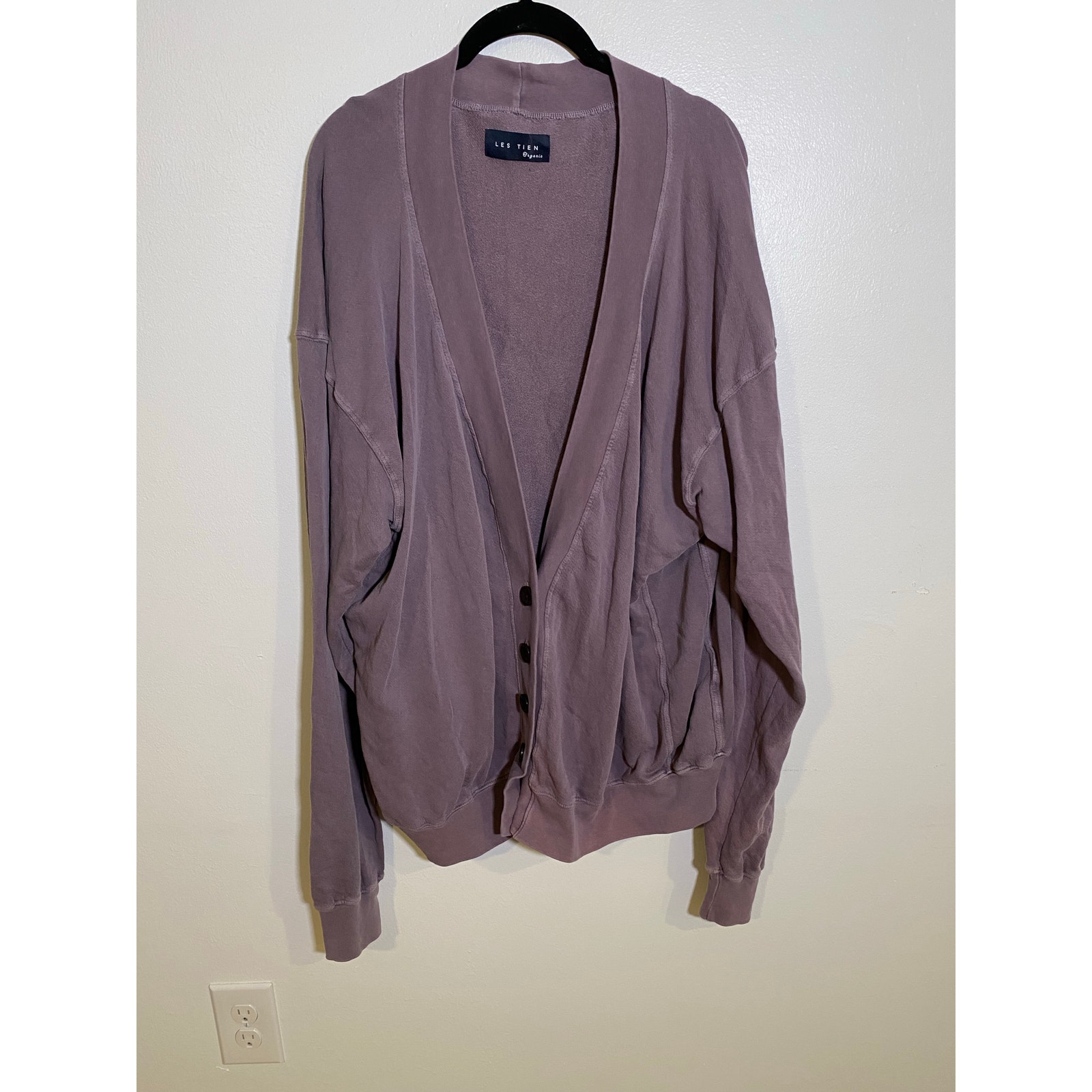 Les Tien Organic Lavender Pigment French Terry Cardigan Purple Sweater Men Women